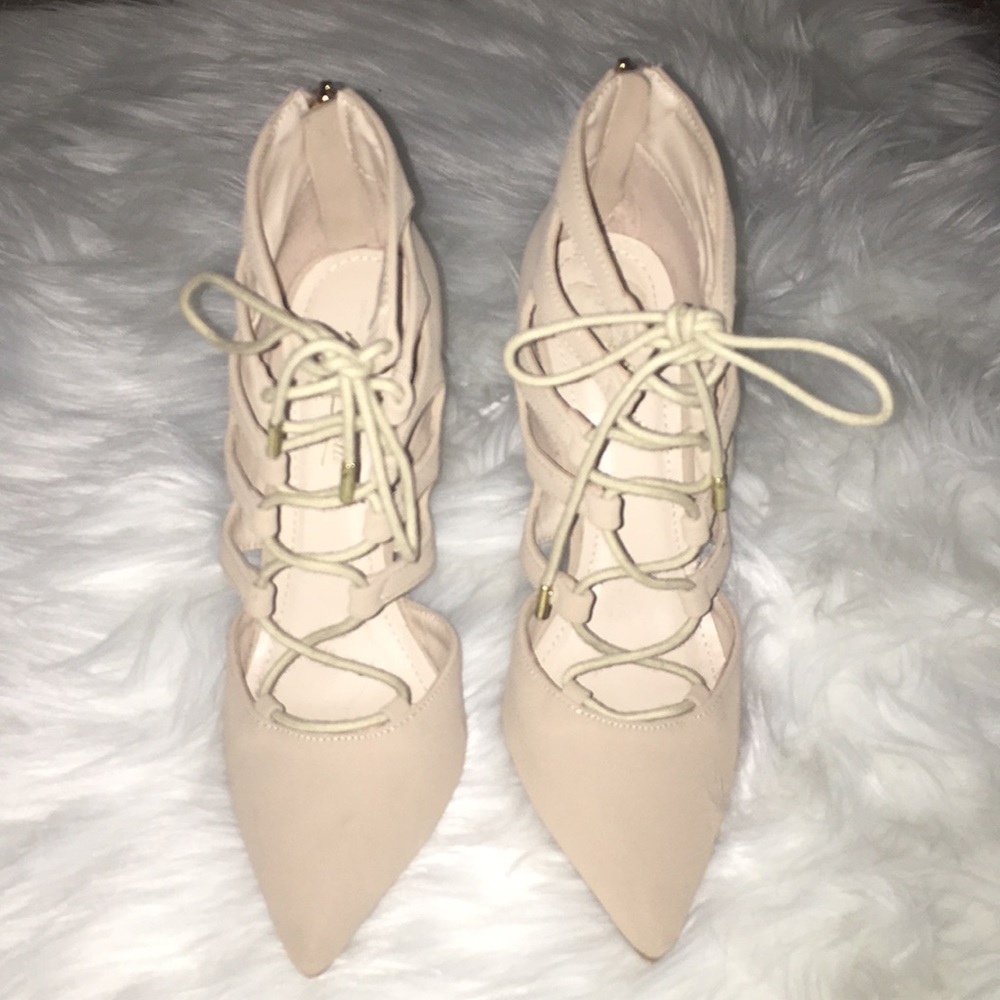 Lace up close toe heels. Brand new